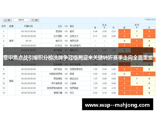 意甲焦点战引爆积分榜洗牌争冠格局迎来关键转折赛季走向全面重塑